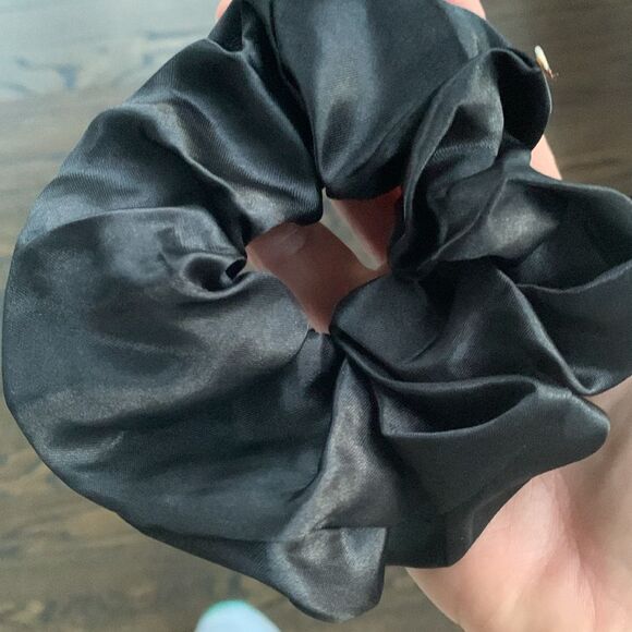Set of 3 Oversized Scrunchies - Black, Pink & Blue in Silky Satin - Picture 6 of 9